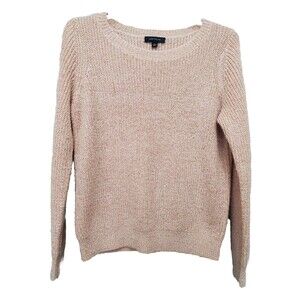 Ann Taylor Peach Sequined Boat Neck Mohair/Wool Blend Pullover Sweater Sz Large